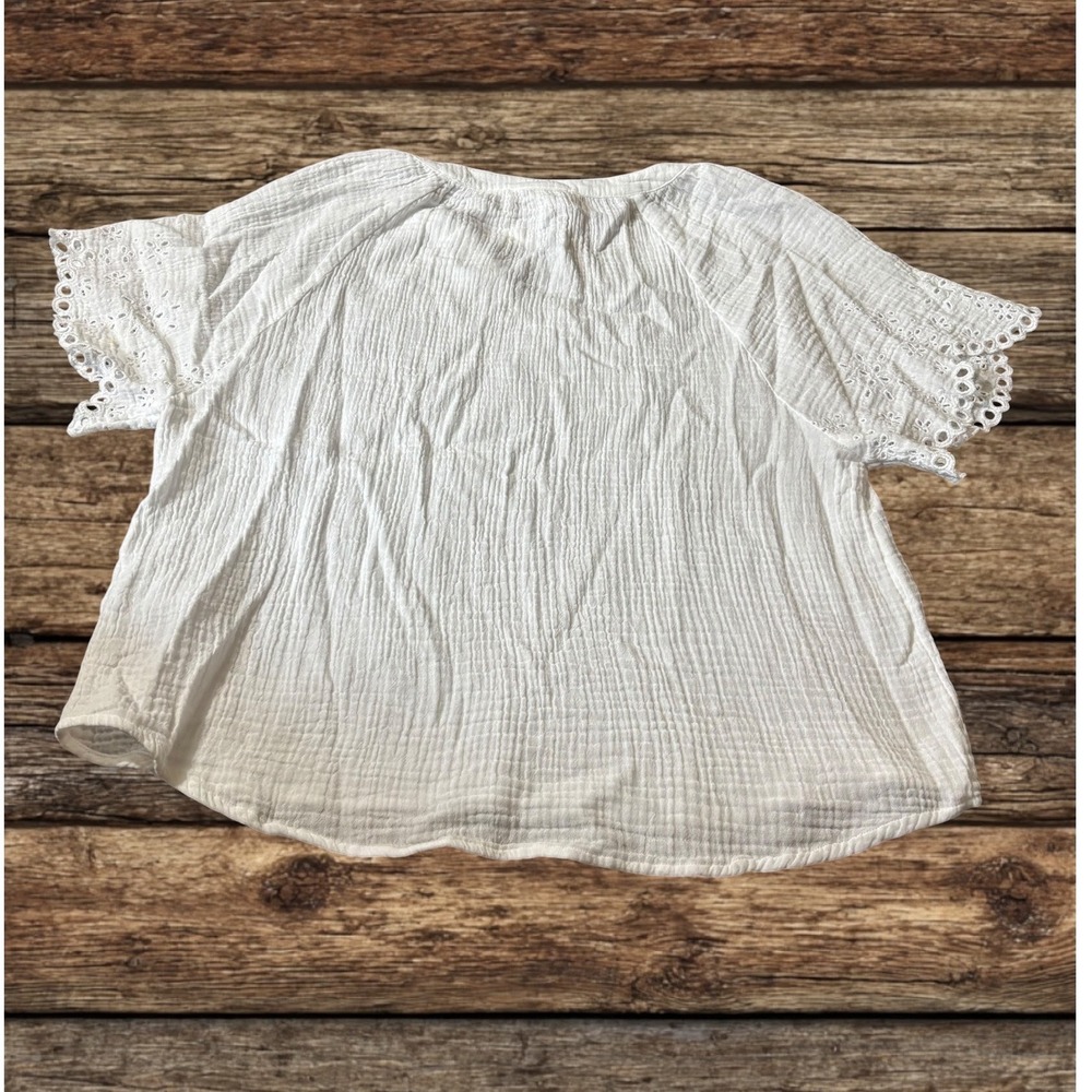 Beachlunchlounge Dessa White Cotton Gauze Eyelet Short Sleeve Top Cottagecore S - Picture 9 of 13